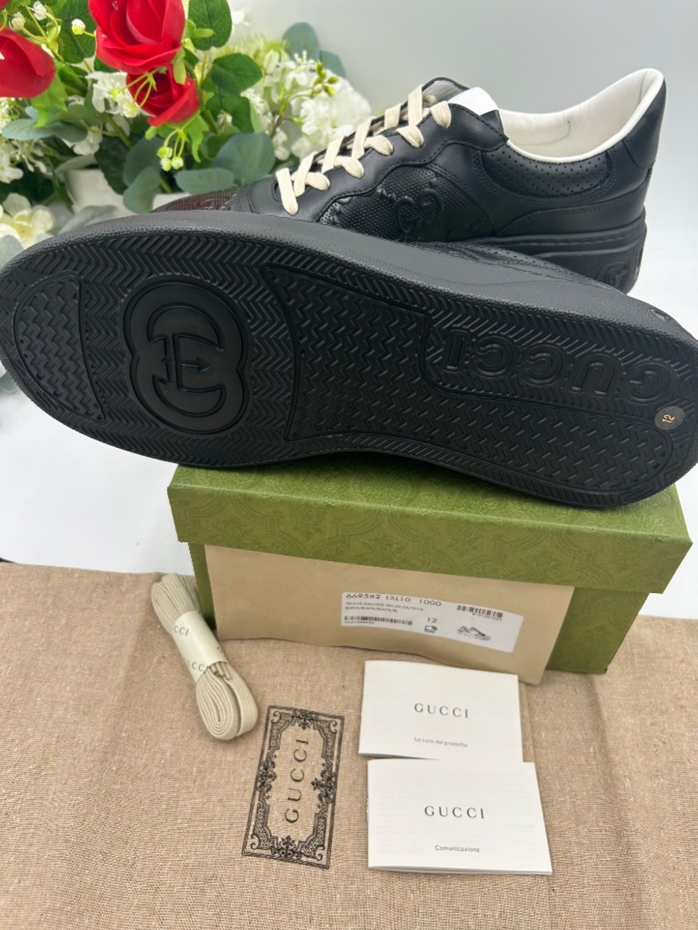 Men’s Gucci GG embossed black leather sneakers.Size11 (fits 11.5.) Made in Italy - Picture 5 of 10